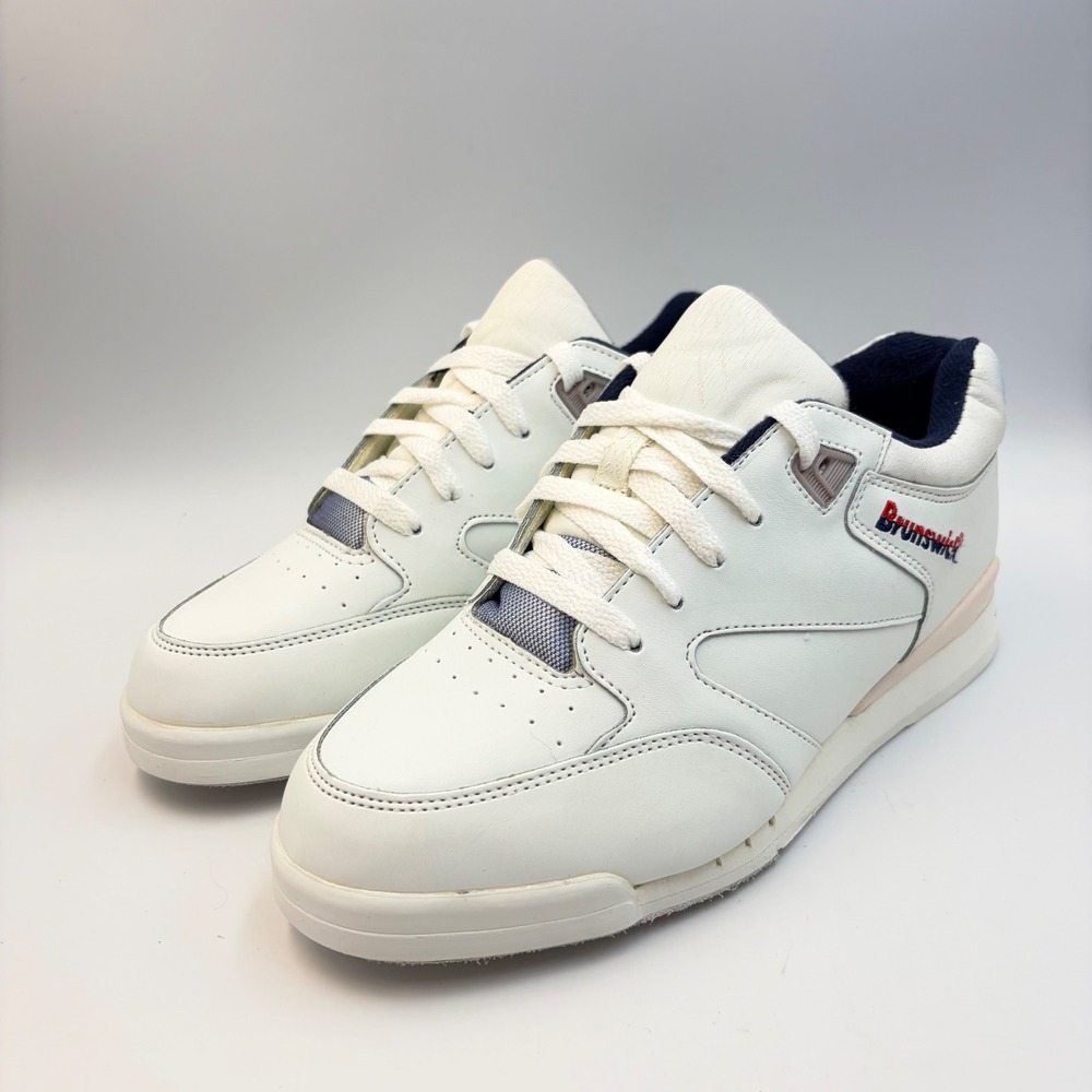 Brunswick Rebel Mens Sz 8 Athletic Bowling Shoes White Navy Red 58-109411 NOS